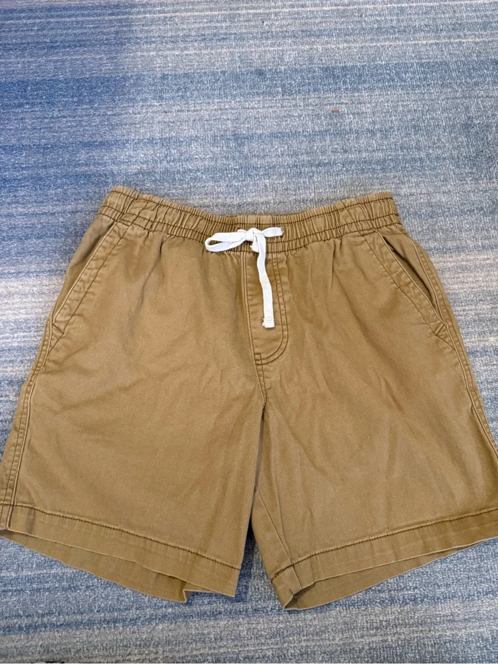 Plugg Men's Tan Elastic Waist Flat Front Shorts with Drawstring